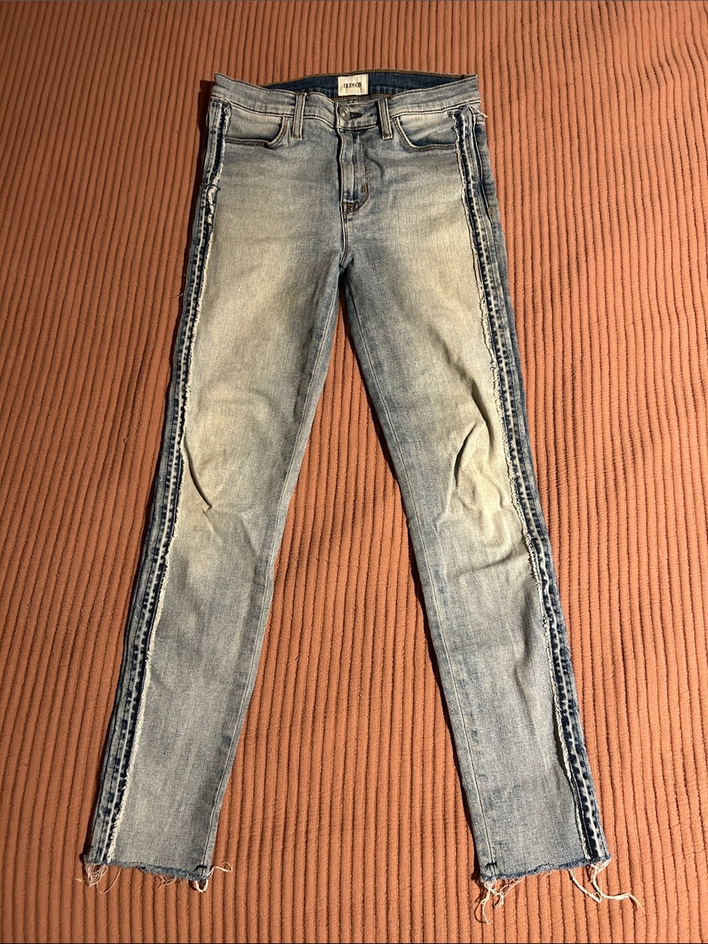 Hudson Jeans Light Wash Skinny Jeans with Dark Wash Side Stripe